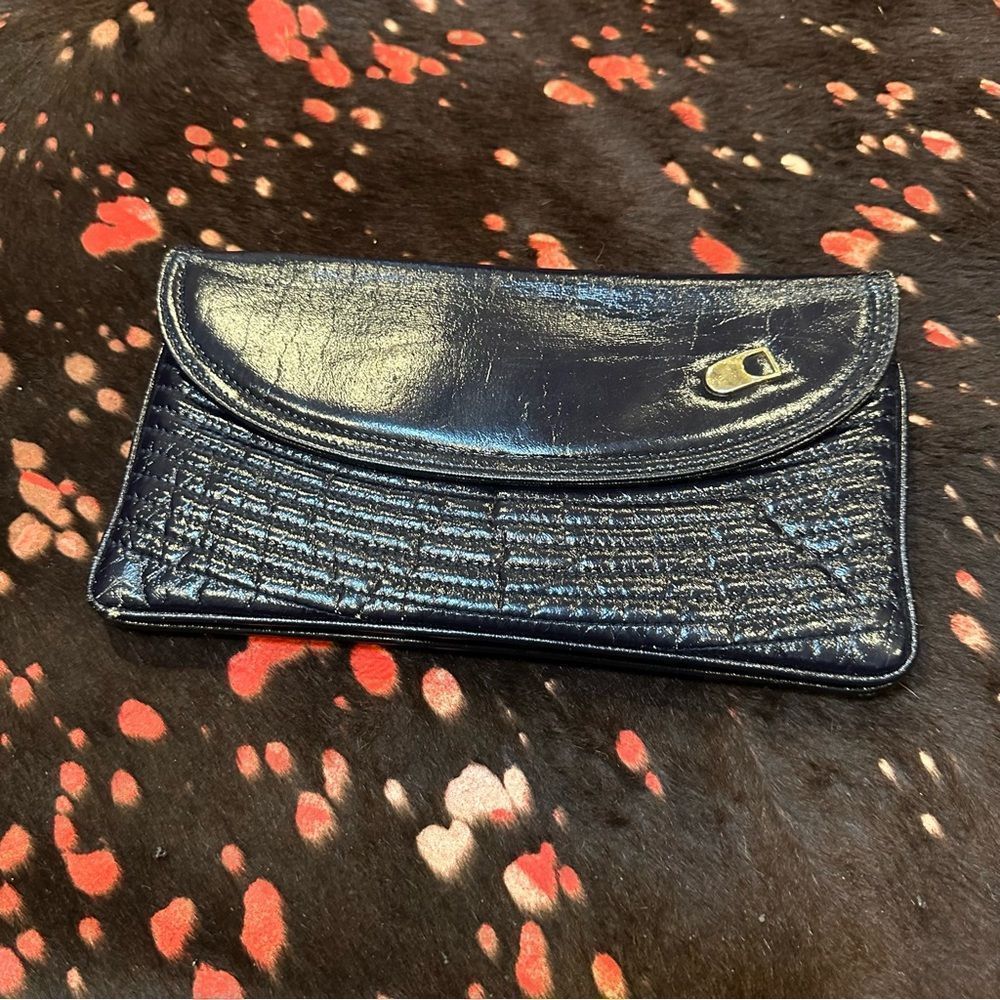 Vintage Debonair Roystone navy blue envelope style clutch